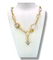 Асиметрично дамско златно колие с висулка 14K RG11732