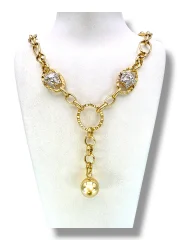 Дамско златно колие с овални халки и висулка топче 14K RG12943