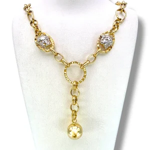 Дамско златно колие с овални халки и висулка топче 14K RG12943