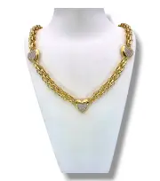 Дамско златно колие със сърца и циркони 14K RG11735