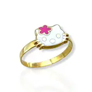 Детски златен пръстен с коте и цветен емайл 14K RG13221