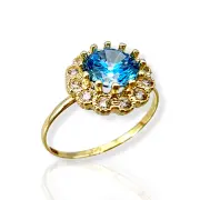 Детски златен пръстен с небесносин аквамарин 14K RG12028