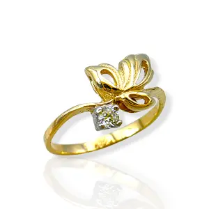 Детски златен пръстен за момиче с листовидна форма и циркон 14K RG12178