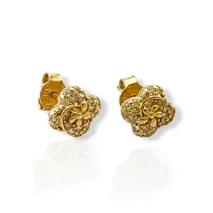 Детски златни обеци на винт цвете с цирконии 14K RG13298