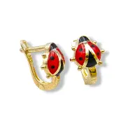 Детски златни обеци с калинка от червен емайл 14K RG11407