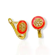 Детски златни обеци с коралов емайл и цирконии 14K RG13339