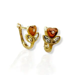 Детски златни обеци цвете с цирконии и емайл 14K RG13301