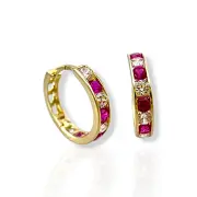Цветни детски обеци халки с бели и розови камъни 14K RG13328