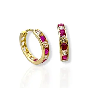 Цветни детски обеци халки с бели и розови камъни 14K RG13328