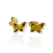 Детски златни обеци пеперуди с жълт емайл 14K RG13318