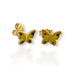 Детски златни обеци пеперуди с жълт емайл 14K RG13318