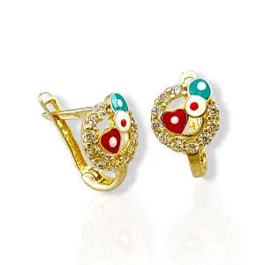 Детски златни обеци сърца с разноцветен емайл 14K RG13341