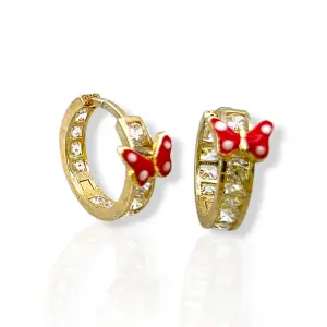 Детски златни обеци халки с червена пеперуда емайл и циркони 14K RG13359