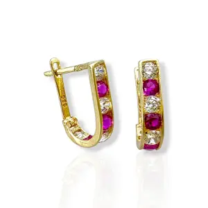 Детски златни обеци халки с бели и розови циркони 14K RG13330