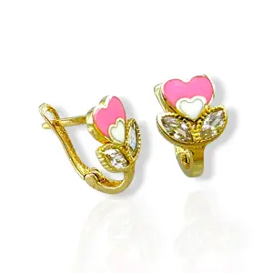 Детски златни обеци с бял и розов емайл 14K RG13342