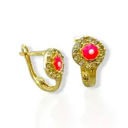 Детски златни обеци цветя с розов емайл и циркони 14K RG13343