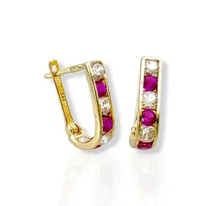 Детски златни обеци с редуващи се цветни циркони 14K RG13332