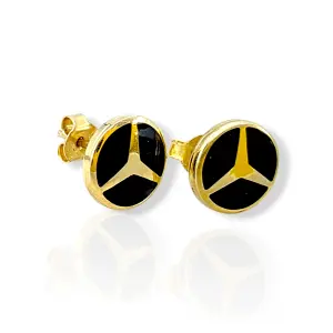 Детски златни обеци на винт с лого Mercedes и черен емайл 14K RG13323