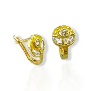 Детски златни обеци слънце с жълт емайл и цирконии 14K RG13346