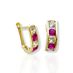 Детски златни обеци с розови и бели камъни 14K RG13334