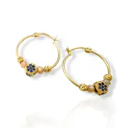 Детски златни обеци халки с цветни мъниста 14K RG13305