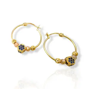 Детски златни обеци халки с цветни мъниста 14K RG13305