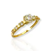 Годежен пръстен с централен камък и странични циркони 14K RG11239