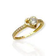 Елегантен златен годежен пръстен със сърце и циркони 14K RG11858