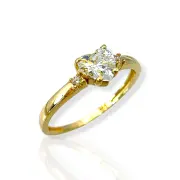 Класически златен годежен пръстен с централен камък сърце 14K RG11859