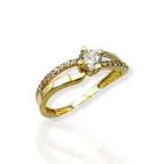 Златен годежен пръстен с двойна халка и циркони 14K RG11860