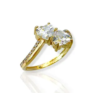 Луксозен златен годежен пръстен с две сърца 14K RG11861
