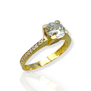 Златен годежен пръстен с искрящ централен камък 14K RG11862