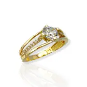 Златен годежен пръстен с фина корона и циркони 14K RG11864
