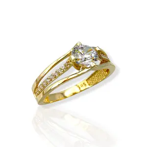 Златен годежен пръстен с фина корона и циркони 14K RG11864