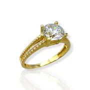 Стилен златен годежен пръстен с кръгъл бял камък 14K RG11865