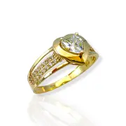 Златен годежен пръстен със сърцевидна форма и циркони 14K RG11867