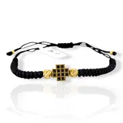 Гривна с черен конец и златен кръст с черни циркони 14K RG12259