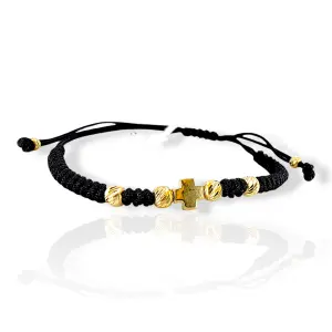 Гривна с черен конец и златен кръст 14K RG12260