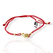Гривна с червен конец и златно сърце с камъчета 14K RG12323