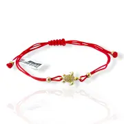 Гривна с червен конец и златна костенурка с циркони 14K RG12324