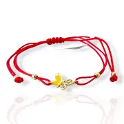 Гривна с червен конец и златна пеперуда с камъчета 14K RG12328