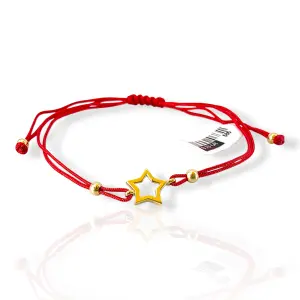 Гривна с червен конец и златна звезда с блясък 14K RG12330
