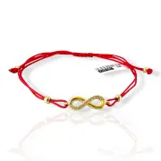 Гривна с червен конец и златен символ безкрайност с цирконии 14K RG12334