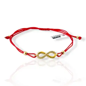Гривна с червен конец и златен символ безкрайност с цирконии 14K RG12334