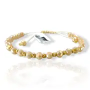 Гривна с топло бежови мъниста и златни топчета с diamond cut 14K RG12282