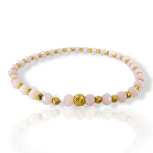 Гривна с нежно розови мъниста и диамантирани златни сфери 14K RG12283