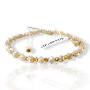 Гривна с шампанско фасетирани мъниста и златни топчета 14K RG12286