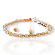 Гривна с мъниста прасковен цвят и гравирани златни сфери 14K RG12287
