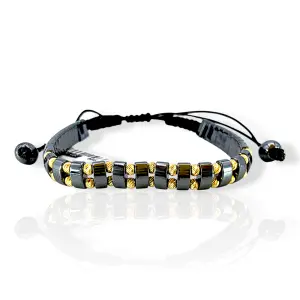 Гривна с хематит правоъгълни сегменти и златни топчета 14K RG12253