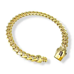 Мъжка златна гривна Monaco Chain с полиран дизайн и лого 14К RG12715